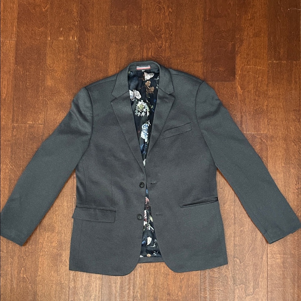 Soul of London Men’s Blazer in Gray and Black, Elbow Patches, Size 40R